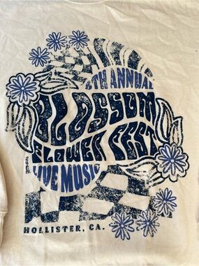 Hollister Blooming Festival Graphic Crewneck - Blue on Cream - size small